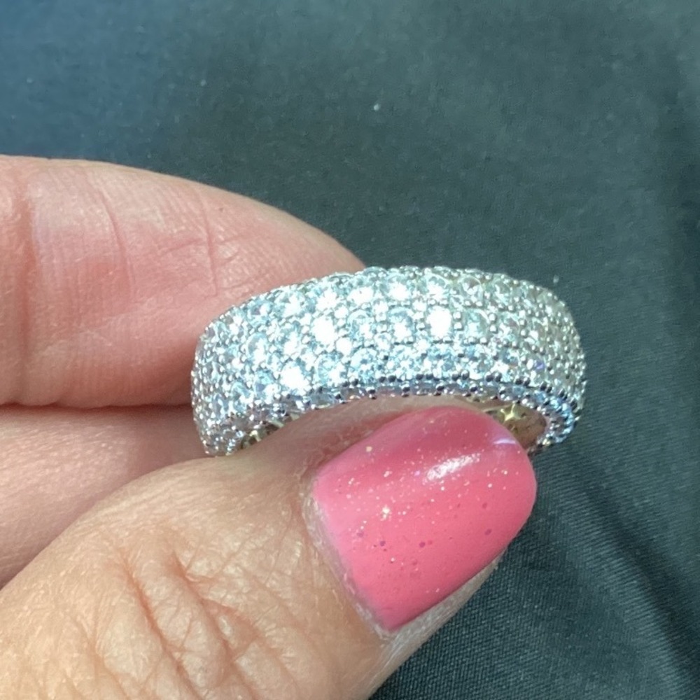 Eternity Band Ring Pave‎ Cubic Zirconia CZ Statement Cocktail Silver - Picture 2 of 7